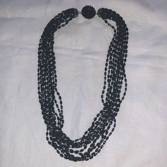 Vintage MCM Whimsigoth Black Beaded Multi Strand Necklace 25” - Picture 2 of 16